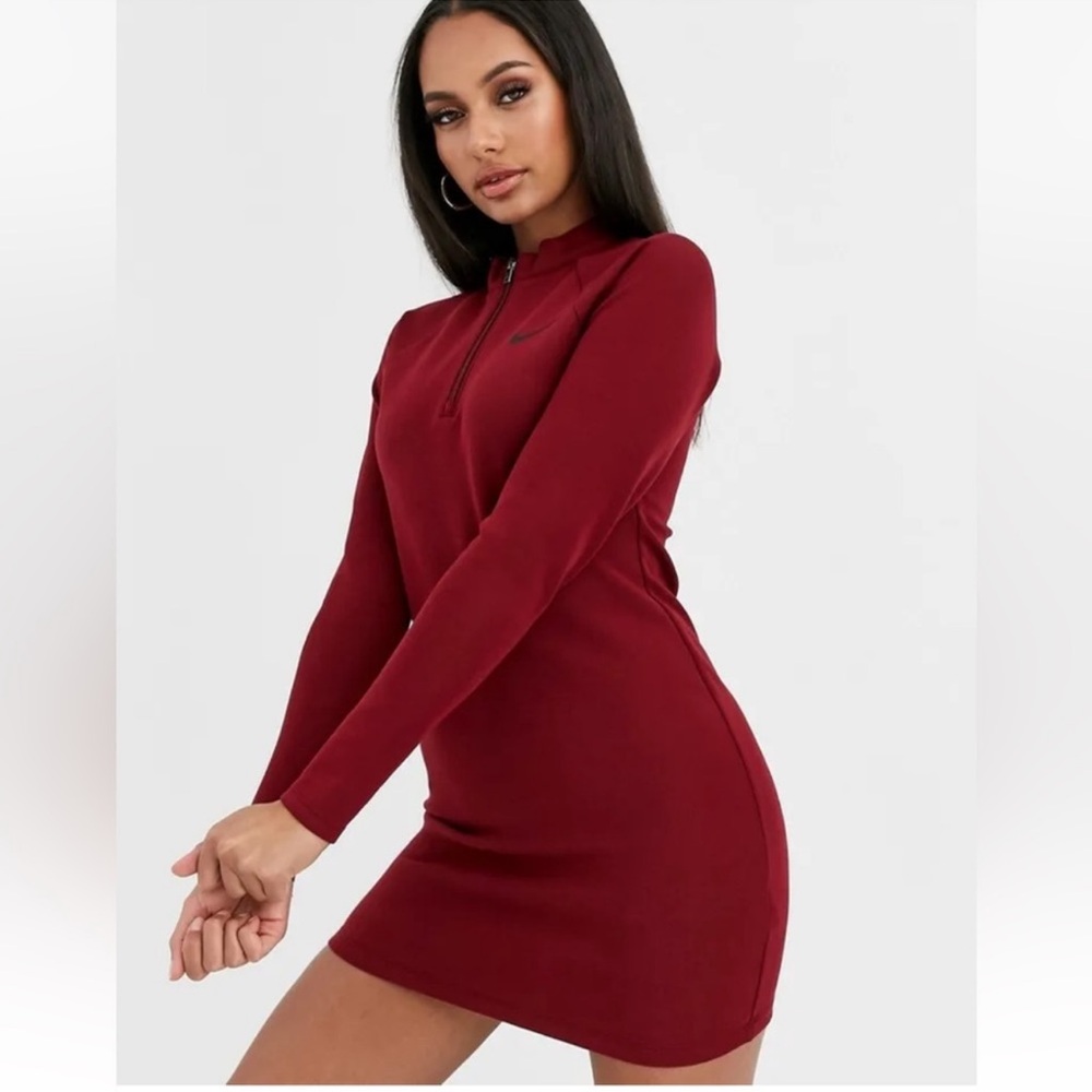 Nike Sportswear Long Sleeve Scuba Dress Burgundy Red Wine Mini XS tech Fleece